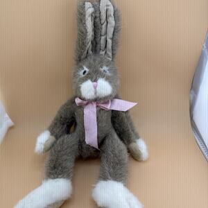 RUSS BERRIE 14.5" Hopscotch Brown Easter Bunny Rabbit Plush W/PINK BOW